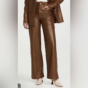WeWoreWhat Tan Leather Wide-Leg Pants